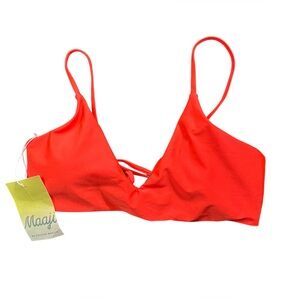 MAAJI Orange green polka dot reversible lace up back bikini swim top size L NWT